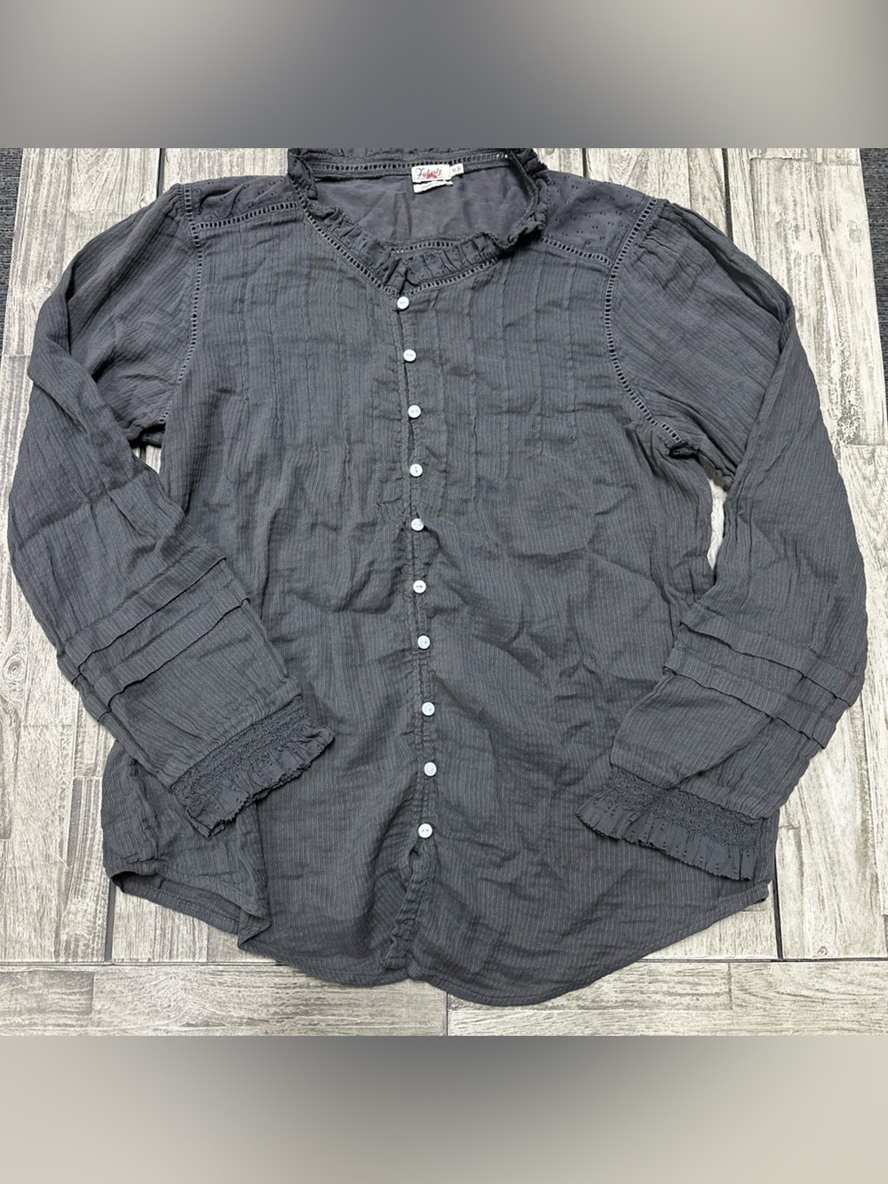 FAHERTY Willa Peasant Blouse Long Sleeve Button Down Shirt Gray size XL